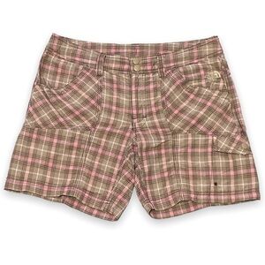 The North Face Nylon Plaid Cargo Hiking Shorts Pink Brown Women’s Size 6